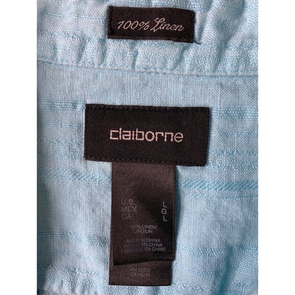Claiborne Mens Blue Linen Button Shirt Large Vacay 8891 EUC cruise Island - Picture 3 of 8
